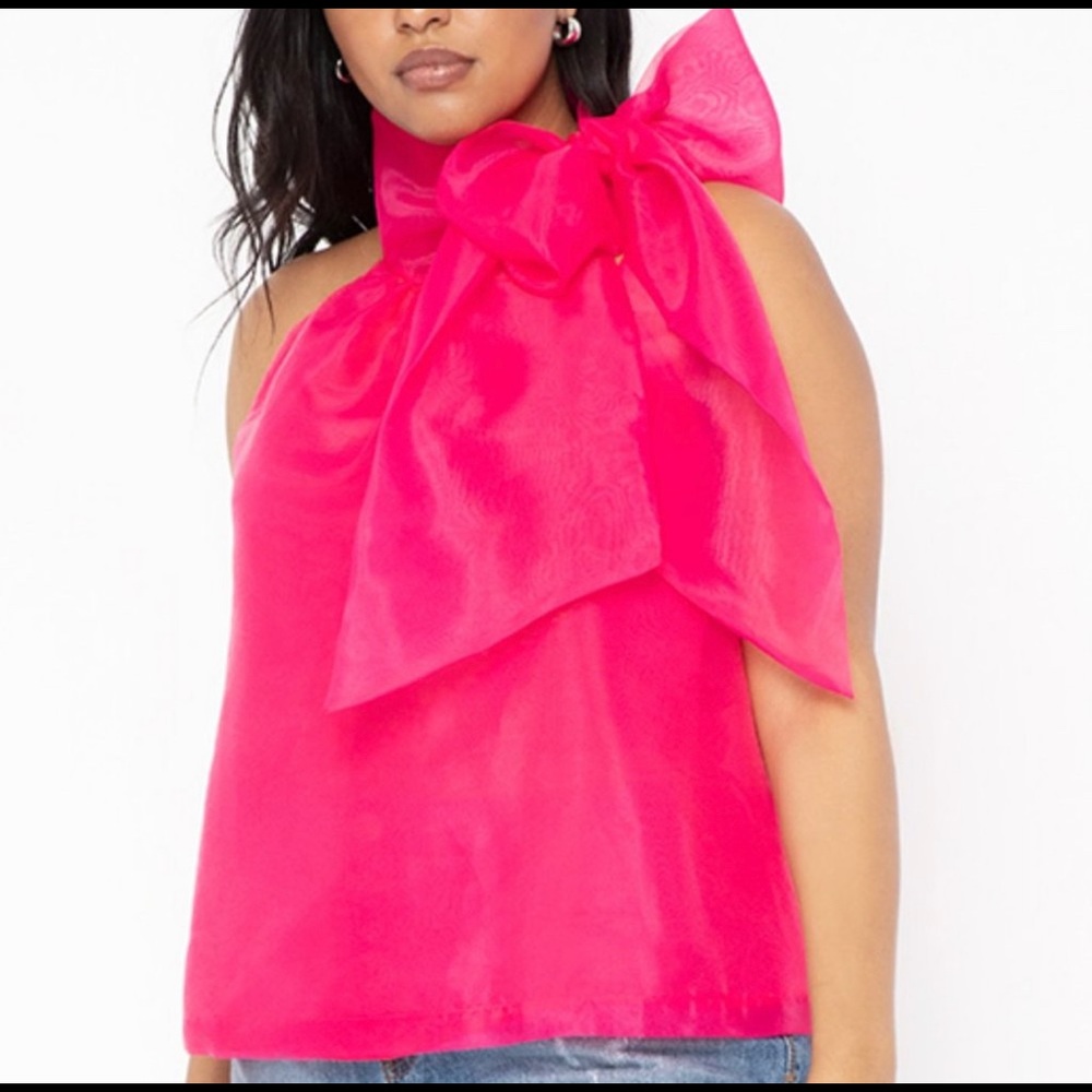 ELOQUII pink organza halter top